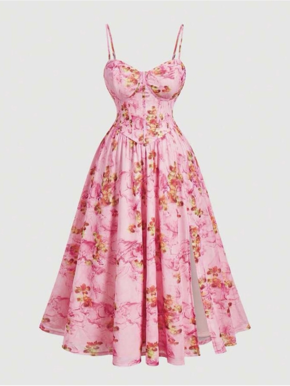 Plus Size Pink Floral Fit-and-Flare Sundress with Sweetheart Neckline